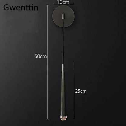 Modern black matte wall sconce with crystal water drop accent for bedroom led mirror light decorbites crystal water