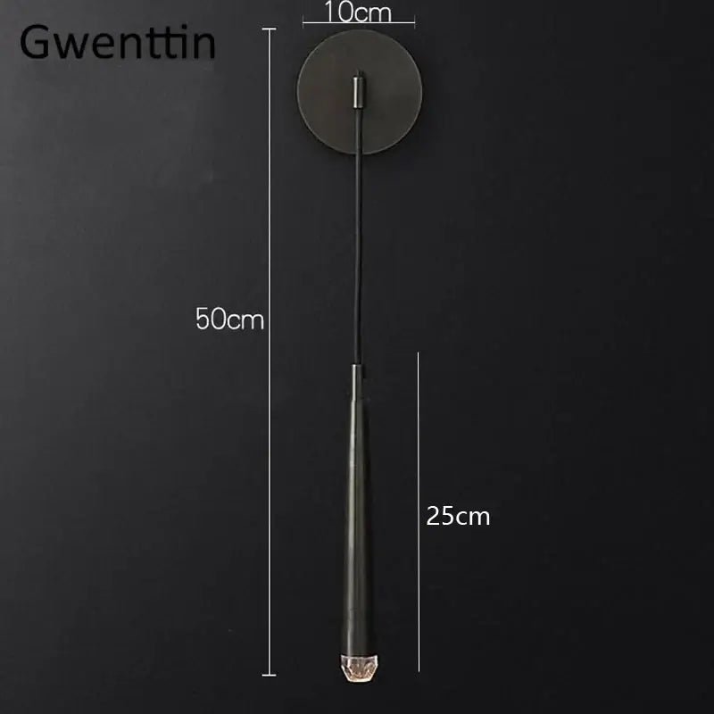 Modern black matte wall sconce with crystal water drop accent for bedroom led mirror light decorbites crystal water