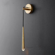 Modern gold crystal water drop wall sconce with sleek teardrop metal body and clear glass bulb for bedroom decor