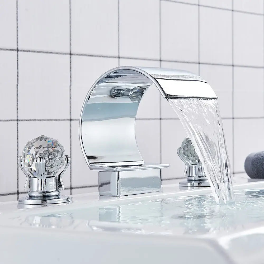 Modern gold crystal waterfall basin faucet with chrome finish and crystal-encrusted handles for bathroom sink decorbites crystal waterfall