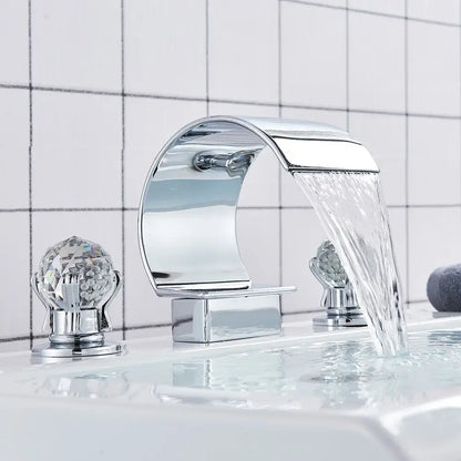 Modern gold crystal waterfall basin faucet with chrome finish and crystal-encrusted handles for bathroom sink decorbites crystal waterfall