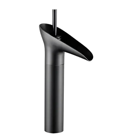 Black matte-finish basin faucet with modern waterfall design for decorbites crystal wine glass bathroom use