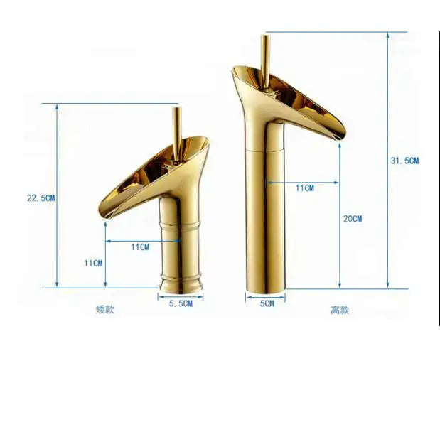 Modern gold crystal wine glass basin faucet with sleek waterfall design and bamboo-inspired cylindrical base decorbites crystal wine
