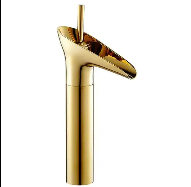 Modern gold crystal wine glass basin faucet with waterfall design and polished metallic finish for bathroom decorbites crystal wine