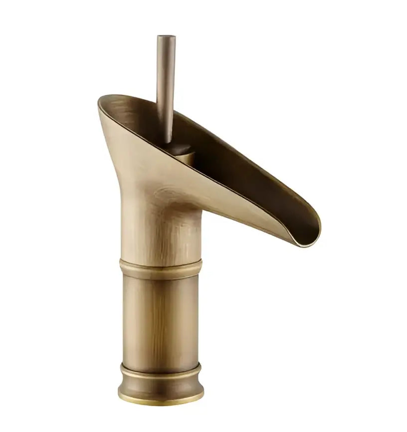Antique brass bamboo-style basin faucet with modern waterfall design for decorbites crystal wine glass bathroom use