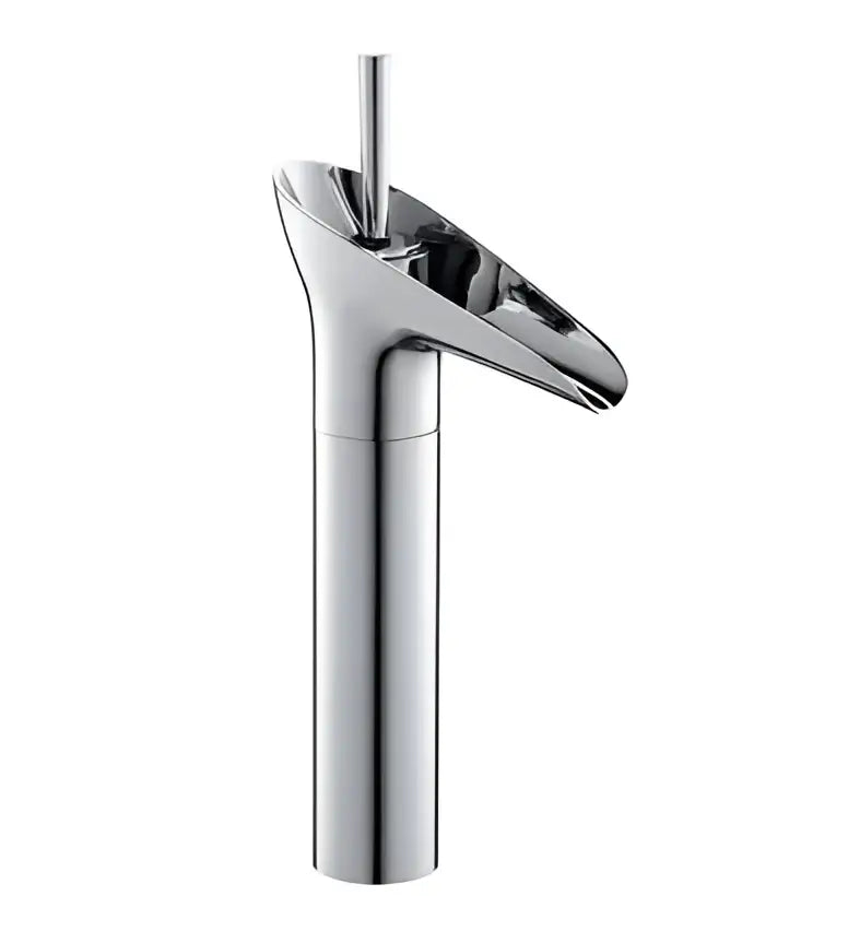 Chrome-finished basin faucet with sleek modern waterfall design for decorbites crystal wine glass bathroom use