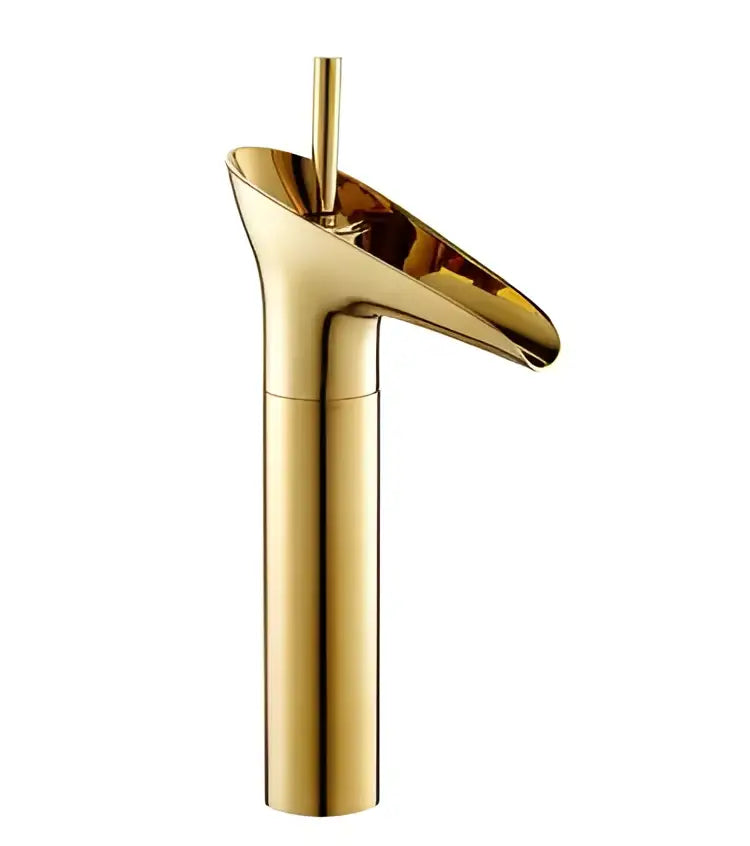 Modern gold crystal wine glass basin faucet with sleek waterfall design and polished metallic finish for bathroom decorbites crystal wine