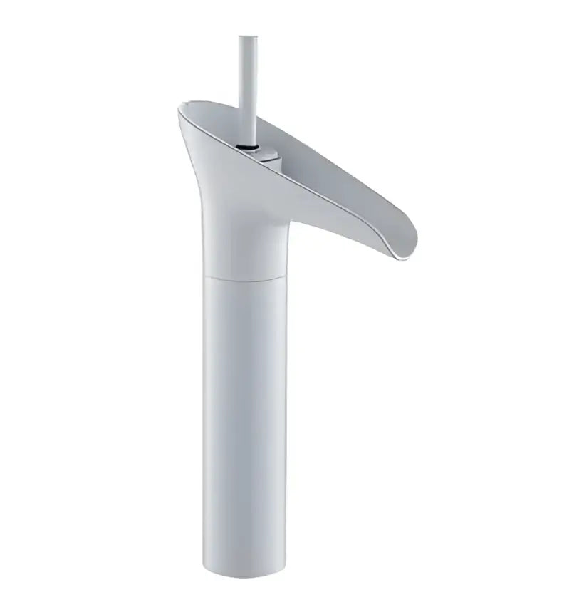 Modern white matte-finish basin faucet with sleek waterfall design for decorbites crystal wine glass bathroom use