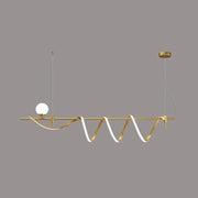 Modern gold curve island light kitchen led pendant with a gold-toned wave-like strip and frosted glass ball bulb island light fixture
