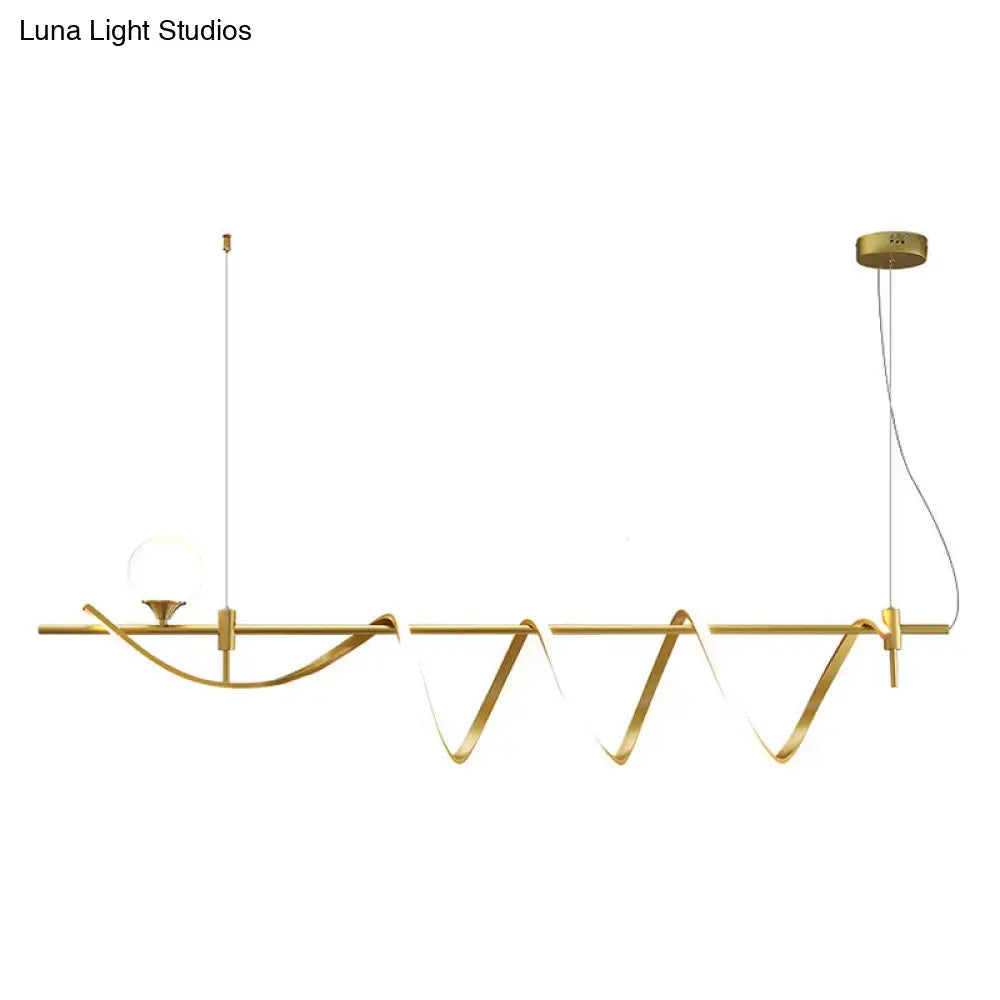 Modern gold curve island light pendant with sleek wave design and integrated led lighting for kitchen use