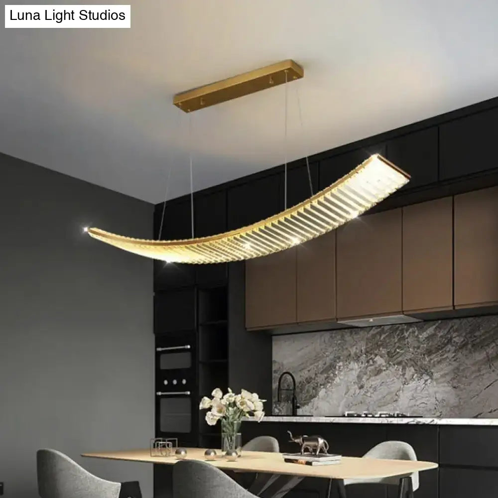 Modern gold curved crystal chandelier with ribbed surface pendant light for dining room suspended crystal chandelier