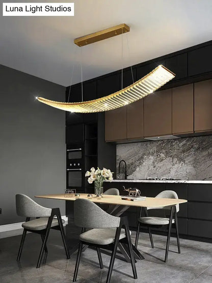 Modern gold curved suspended crystal chandelier with integrated led lighting for dining room use