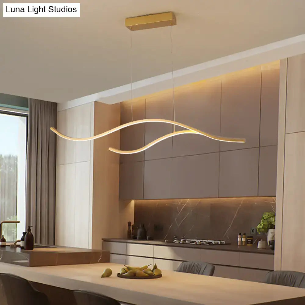 Modern gold curved led metal pendant light with sleek design ideal for kitchen lighting fixtures and pendant light setups