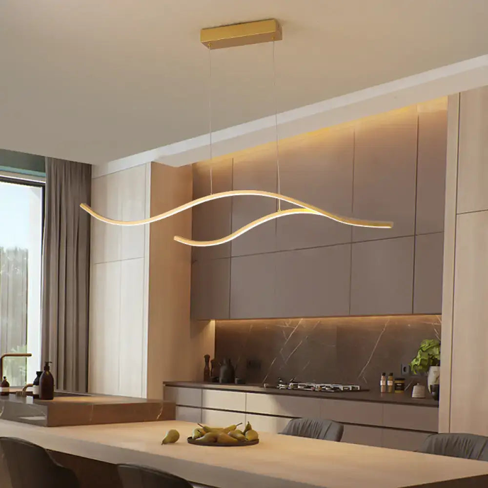 Modern gold curved led metal pendant light with sleek design ideal as a kitchen lighting fixture pendant light
