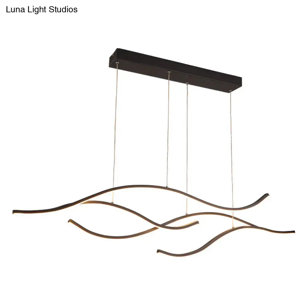 Modern black metal pendant light with three curved led arms suspended by thin cords lighting fixture for kitchen
