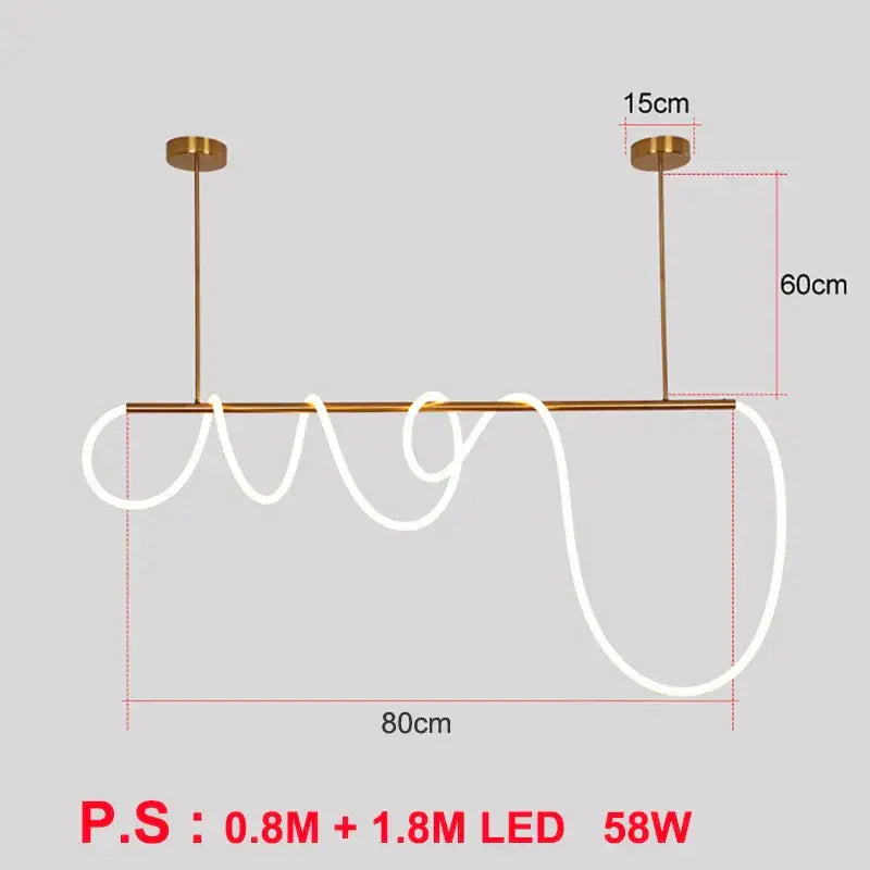Modern gold curved led pendant light featuring a sleek, luminous led pendant strip for living room decor