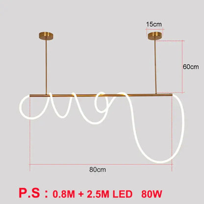 Modern gold curved led pendant lights featuring a gold-toned minimalist pendant light with coiled white led strip and 80w power