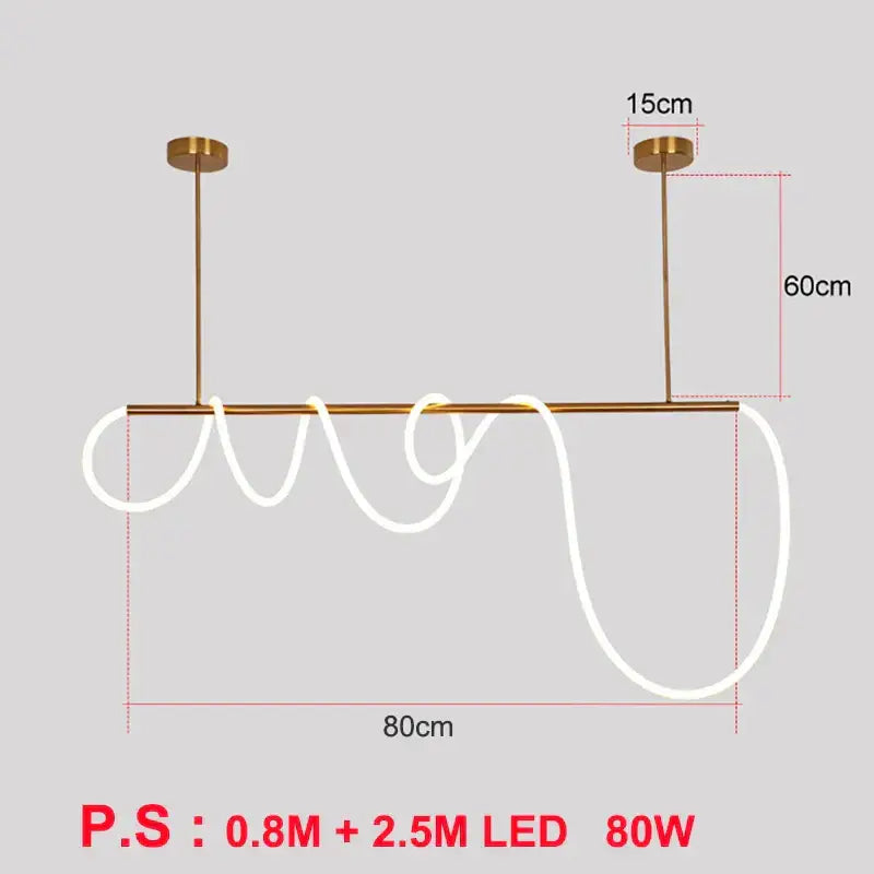 Modern gold curved led pendant lights featuring a gold-toned minimalist pendant light with coiled white led strip and 80w power