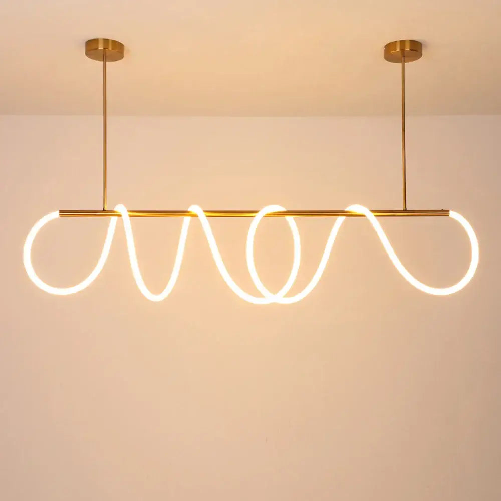 Modern gold curved led pendant lights with a sleek serpentine neon tube design for living room luminous led pendant