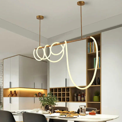 Modern gold curved led pendant lights featuring a sleek coiled design for living room pendant lights installation