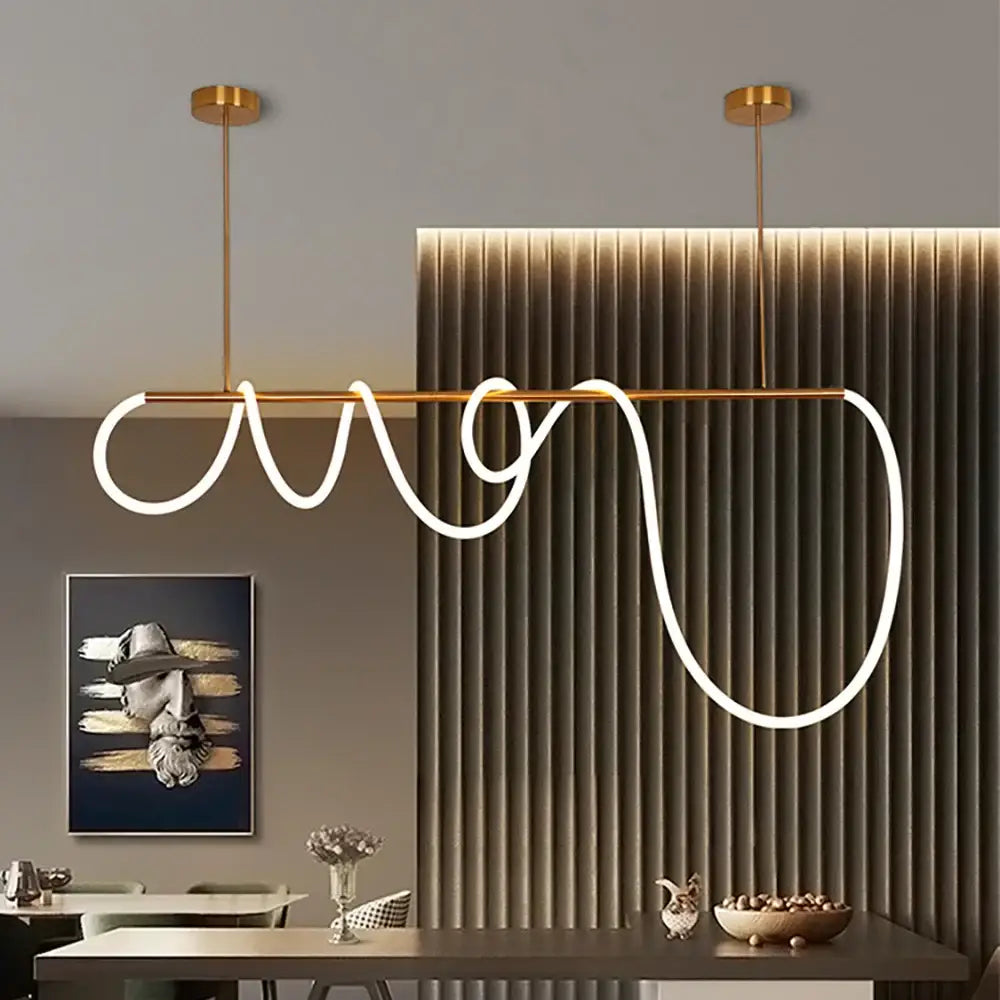 Modern gold curved led pendant lights featuring a sleek white luminous led pendant design for living room use