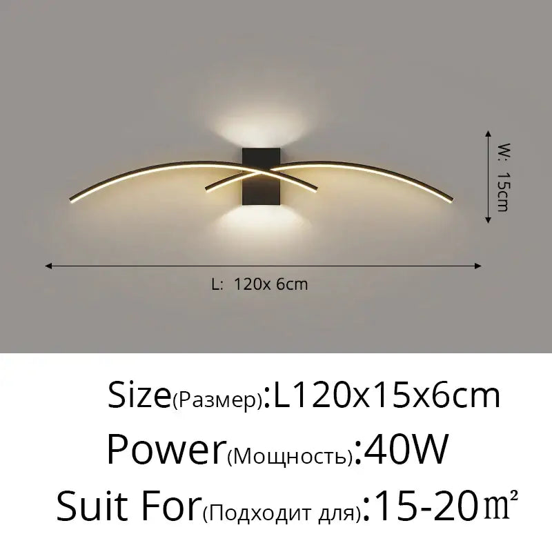 Modern black and gold led wall lamp with curved intersecting arms for bedroom ambient lighting