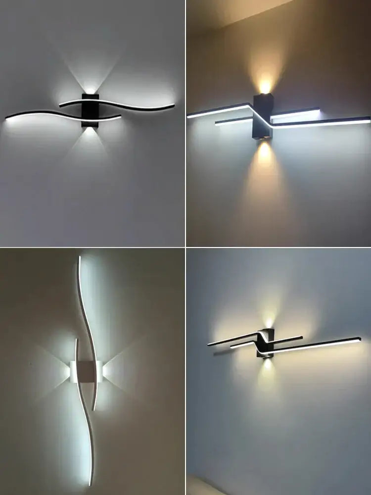 Modern black and white led wall lamp with sleek minimalist design for bedroom ambient lighting