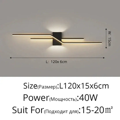 Modern gold curved led wall lamp with sleek black and gold metallic arms emitting warm ambient light for bedroom