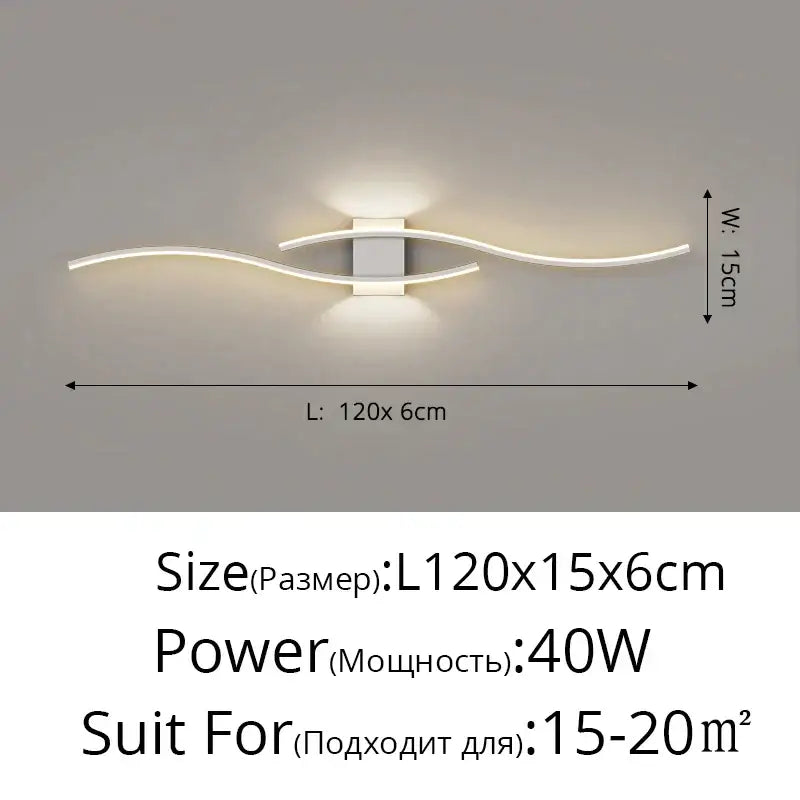 Modern white led wall lamp with sleek curved arms and central rectangular fixture for bedroom ambient light