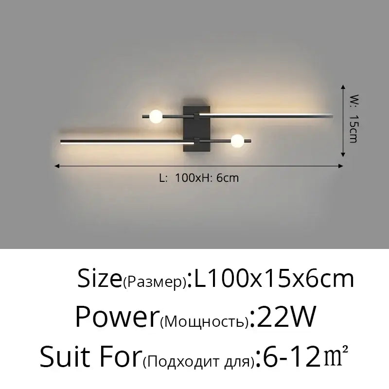 Modern black minimalist led wall lamp with two horizontal bars and warm spherical bulbs for living room decorbites led wall