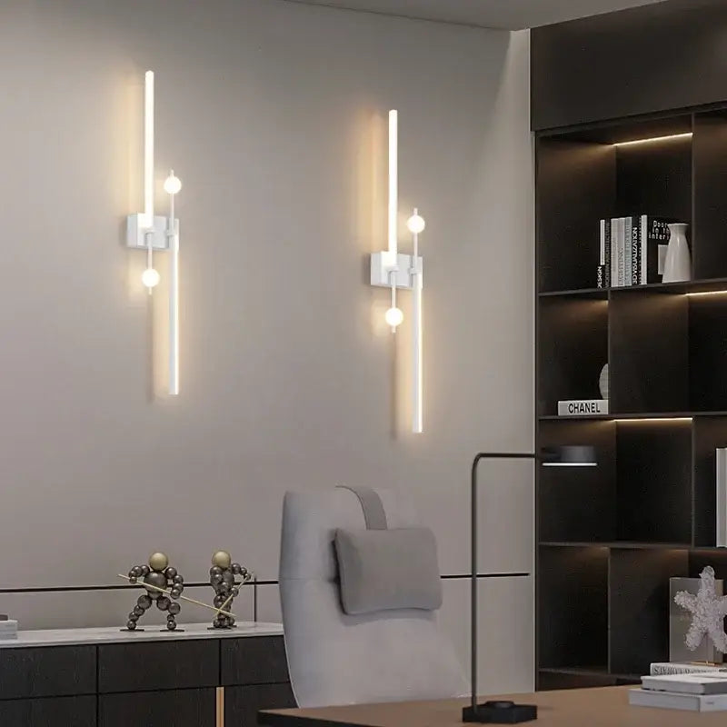 Modern white wall lamp with sleek vertical bars and spherical accents for decorbites led wall bedroom lighting