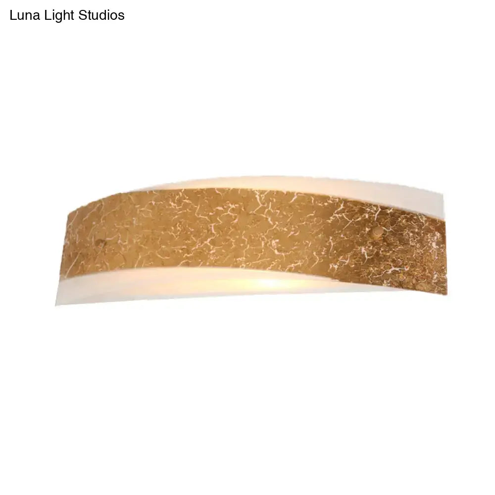 Modern gold curved led wall lamp with crackled finish and soft white diffuser for elegant wall mount lighting