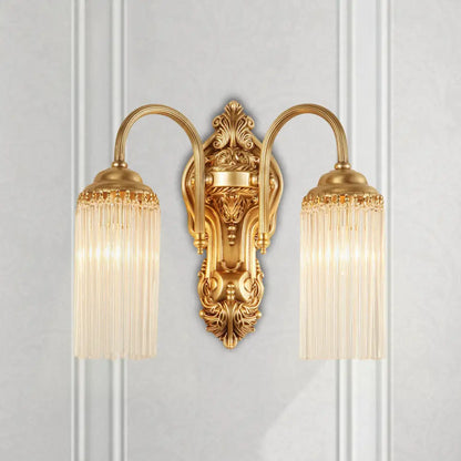 DecorBites™ DecorBites™ Modern Gold Cylinder Wall Sconce with Crystal Rod Shade – Nordic Style | Metal Wall Mount Light