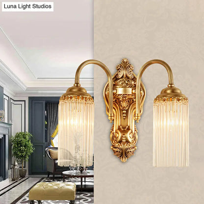 DecorBites™ DecorBites™ Modern Gold Cylinder Wall Sconce with Crystal Rod Shade – Nordic Style | Metal Wall Mount Light