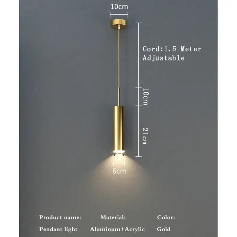 Modern gold cylindrical led pendant light with sleek aluminum and acrylic design for decorbites gold modern lighting