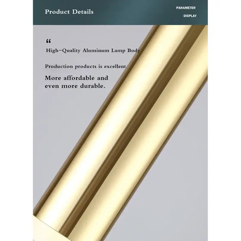 Modern gold cylindrical led pendant light with a gold-colored polished aluminum body for bedroom decorbites gold modern style