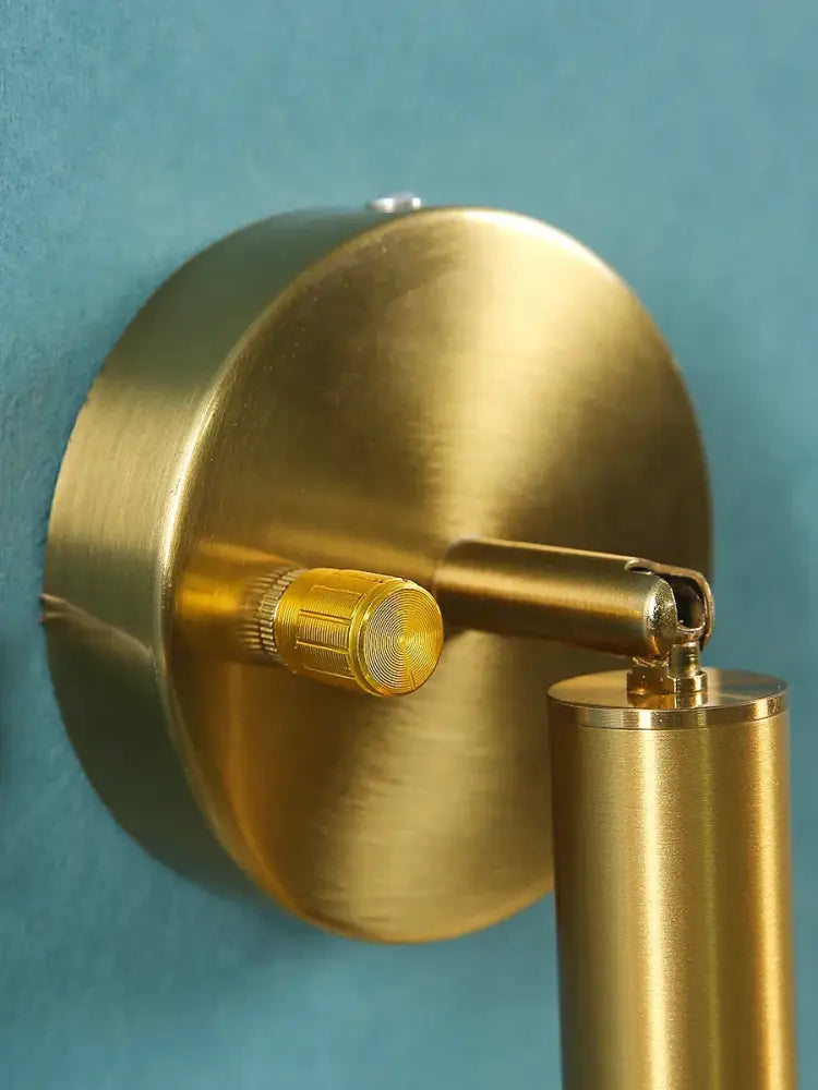 Modern gold cylindrical led wall lamp with brushed metal finish and knob switch for bedroom decorbites led wall lamp