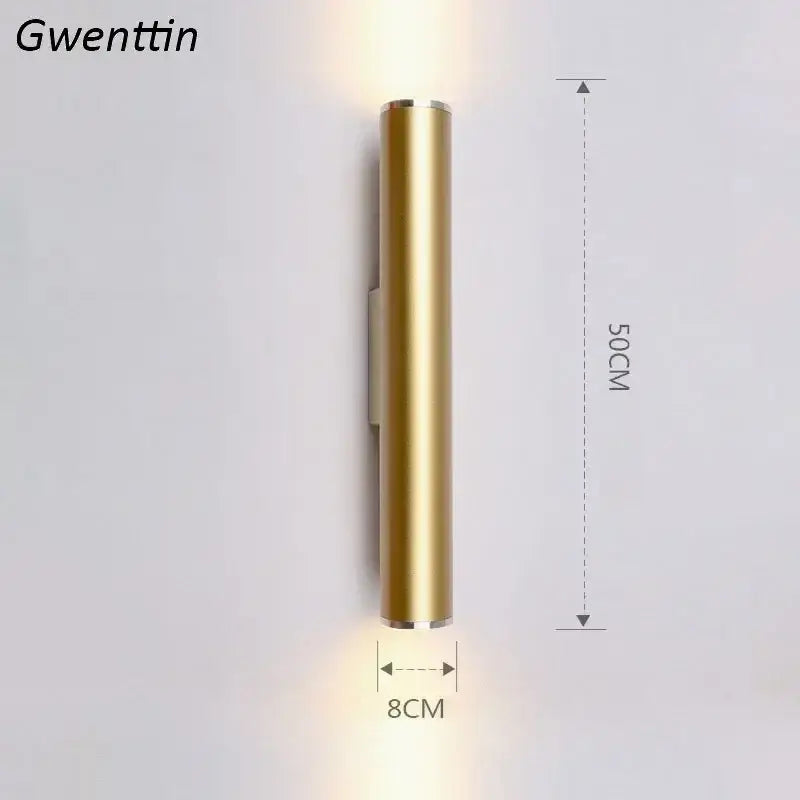 Modern gold cylindrical wall sconce light fixture with sleek design for living room wall sconce lighting