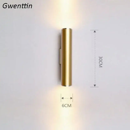Gwenttin modern gold cylindrical wall sconce light fixture with LED finish for living room wall sconce lighting