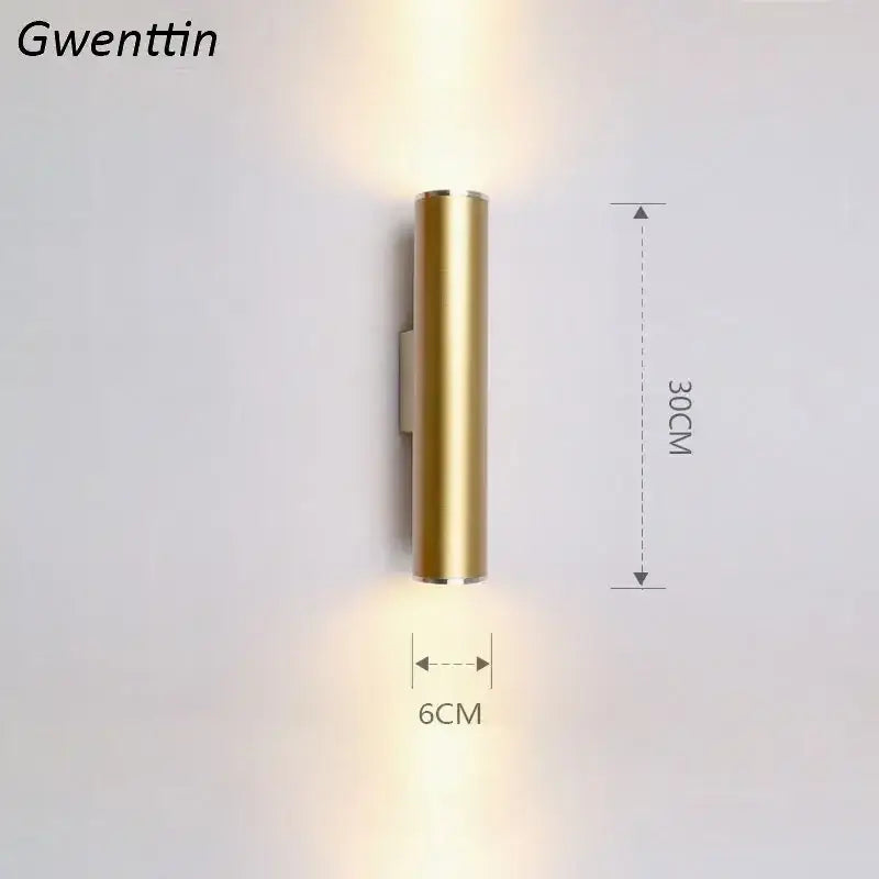 Gwenttin modern gold cylindrical wall sconce light fixture with LED finish for living room wall sconce lighting