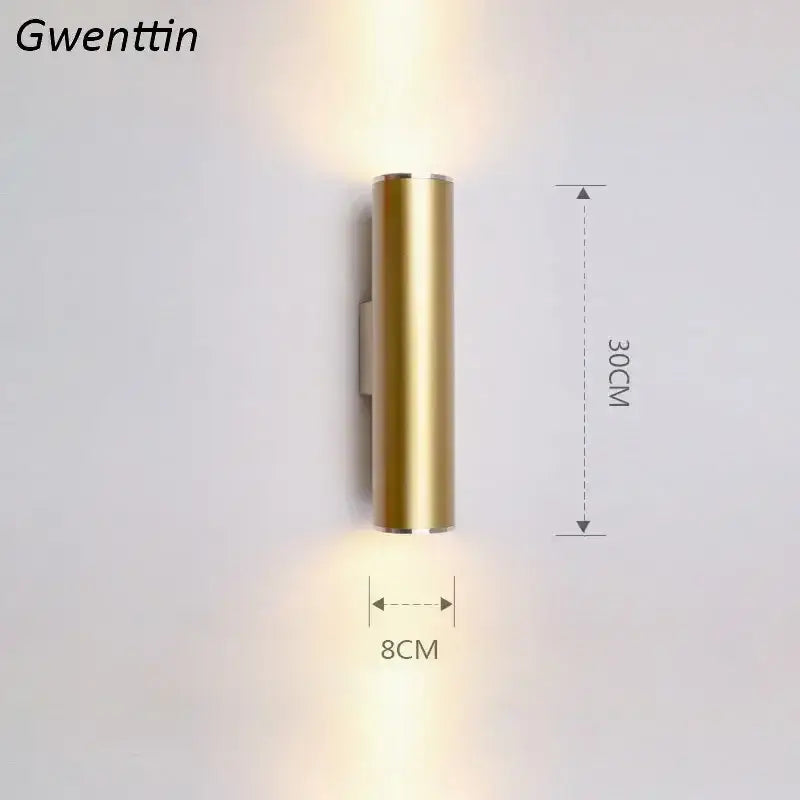 Modern gold cylindrical wall sconce light fixture by gwenttin 30cm tall 8cm wide for living room wall sconce light