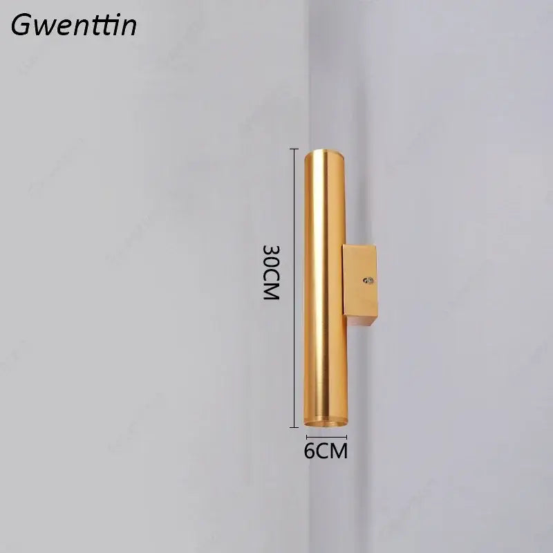 Modern gold cylindrical wall sconce light fixture 30cm height sleek design for living room wall lighting