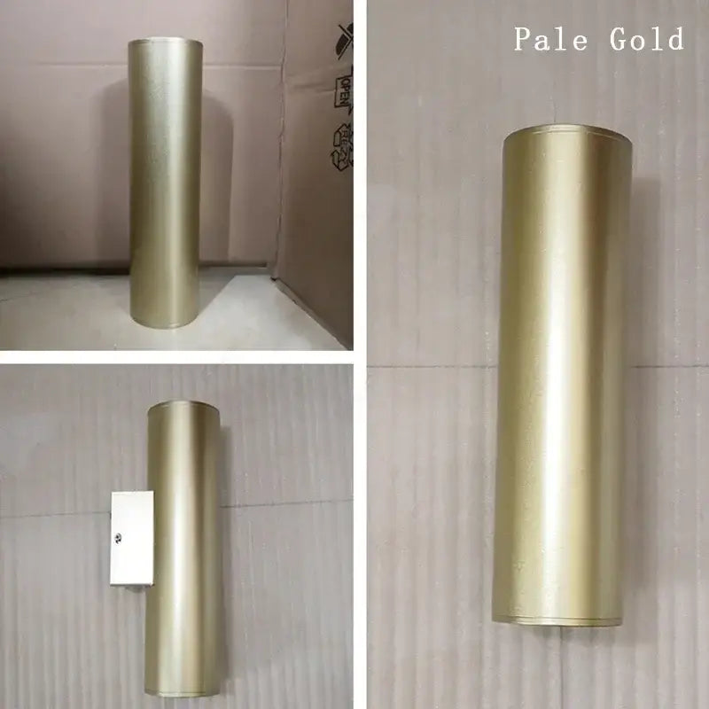 Modern gold cylindrical wall sconce light fixture with smooth metallic finish for living room wall sconce lighting