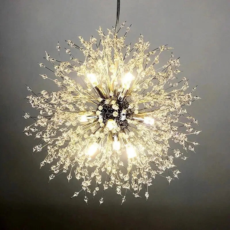 Modern gold dandelion art crystal chandelier with clear glass beads and metal stems for living room decorbites dandelion art