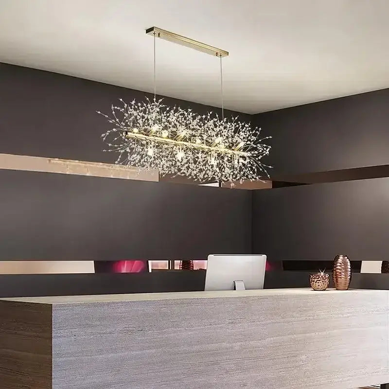 Modern gold dandelion crystal ceiling lamp with delicate branches for elegant dining room decorbites dandelion crystal design