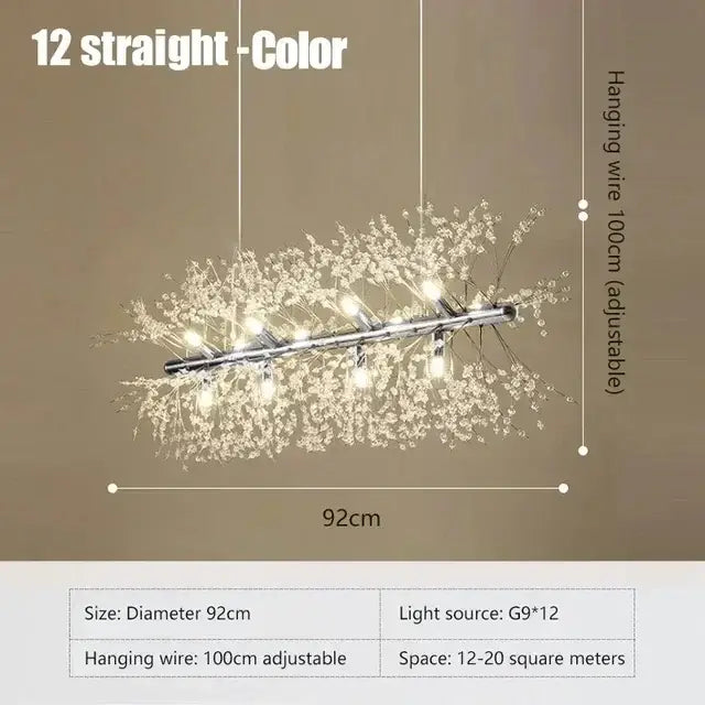 Modern gold dandelion crystal ceiling lamp with chrome bar and twelve lights for dining room decorbites dandelion crystal