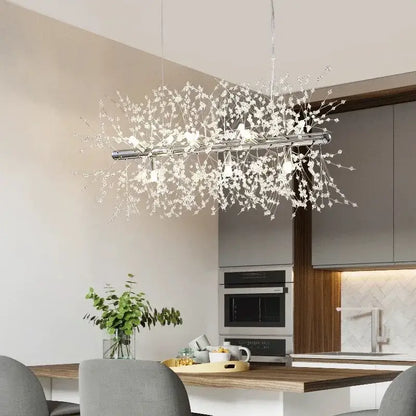Modern gold decorbites dandelion crystal ceiling lamp with chrome finish and delicate crystal branches for dining room decor