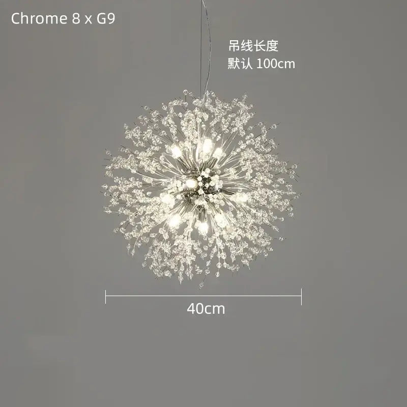 Modern gold dandelion crystal ceiling lamp with chrome finish and eight g9 bulbs for dining room decorbites dandelion crystal