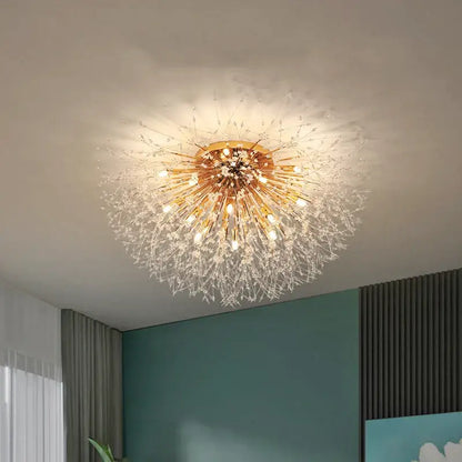 Modern gold dandelion crystal led ceiling light with brass base for living room ceiling light fixture