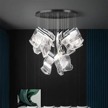 Modern gold decorbites acrylic leaf chandelier with transparent sculptural glass pieces for dining room lighting